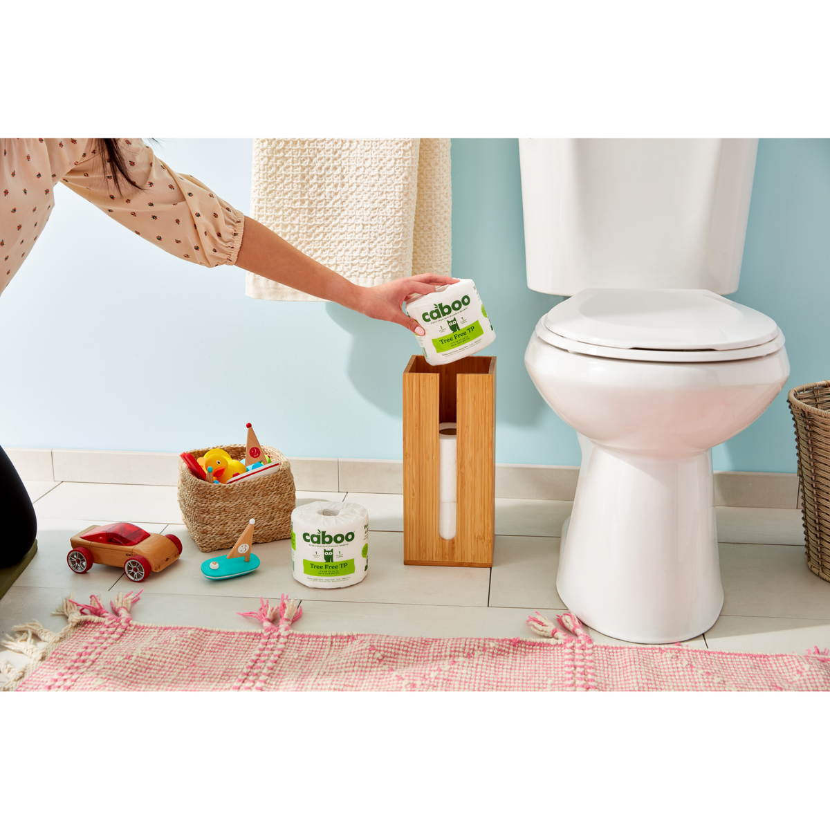 High Quality Bamboo Toilet Paper Holder with Toilet Brush Free