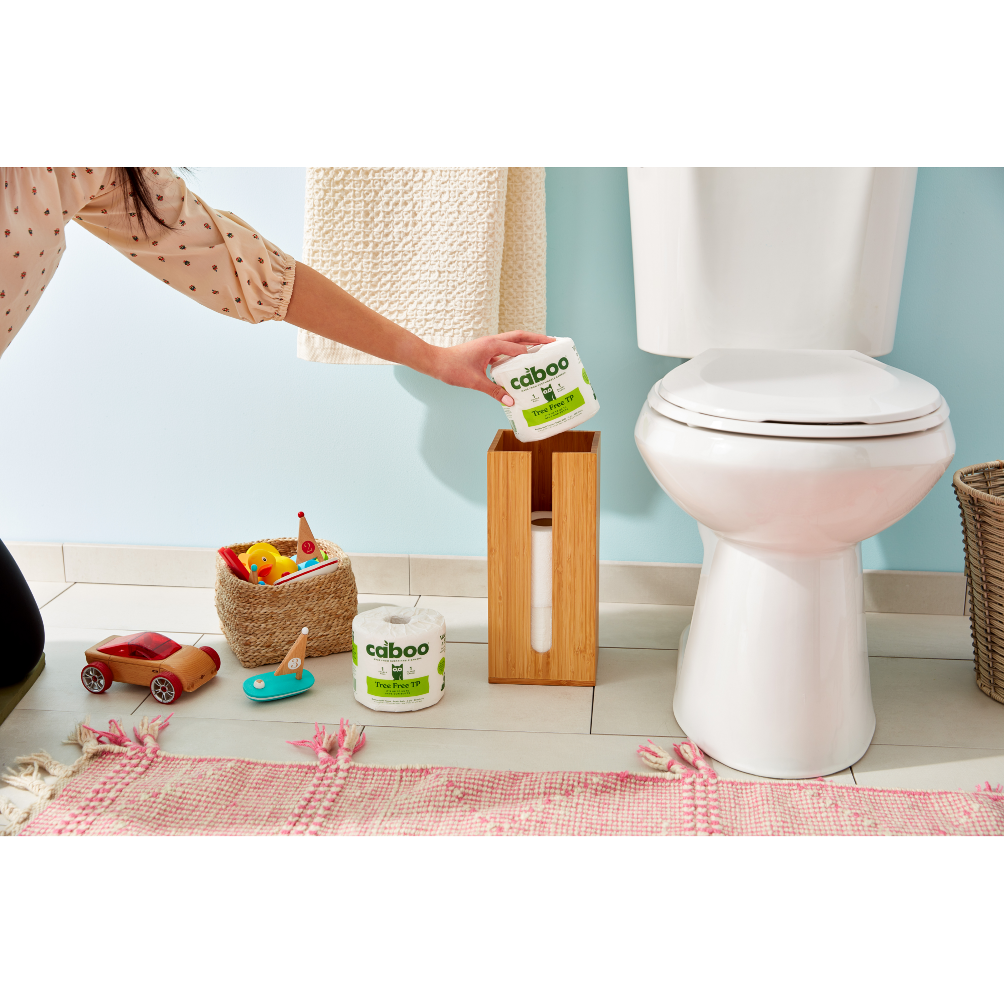 Bamboo Double Toilet Paper Roll Holder - Eco-Friendly and